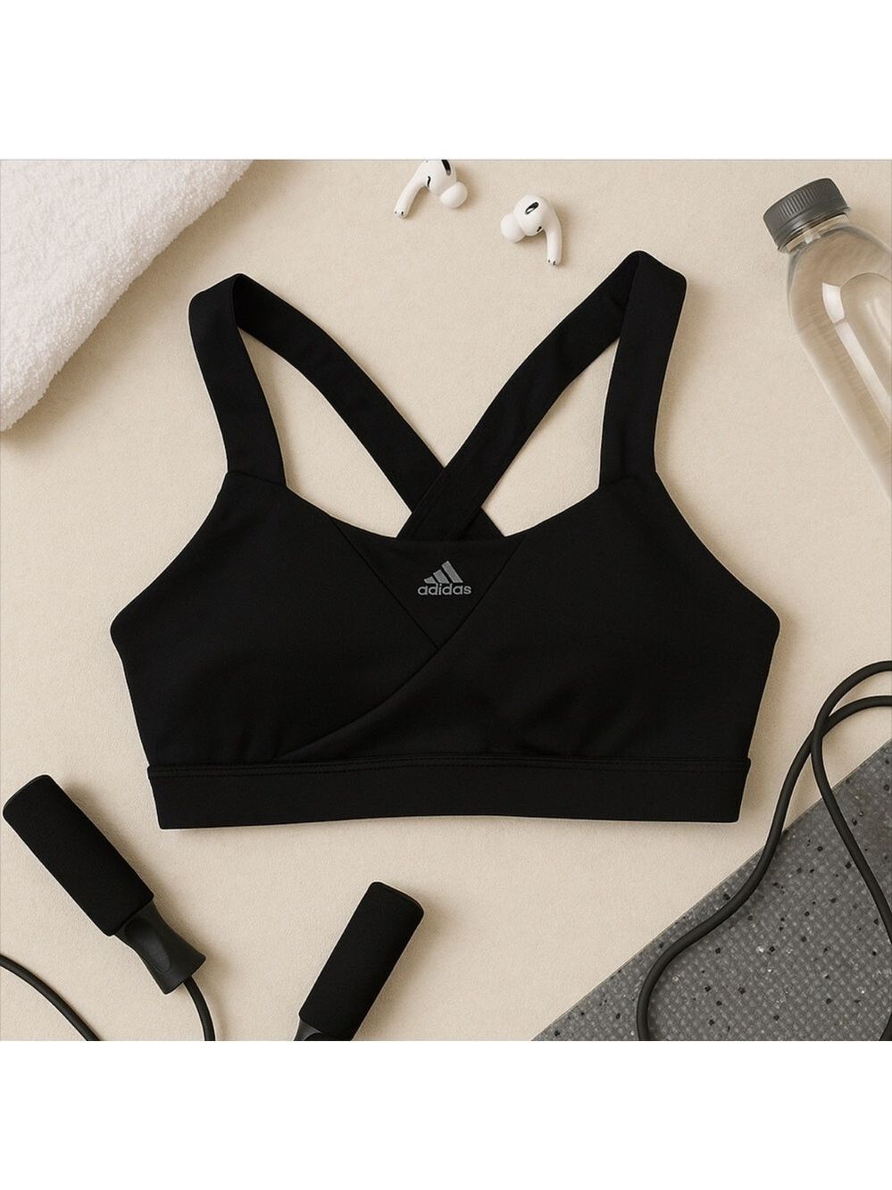Adidas Black Mesh Strappy Back Sports Bra Womens Small